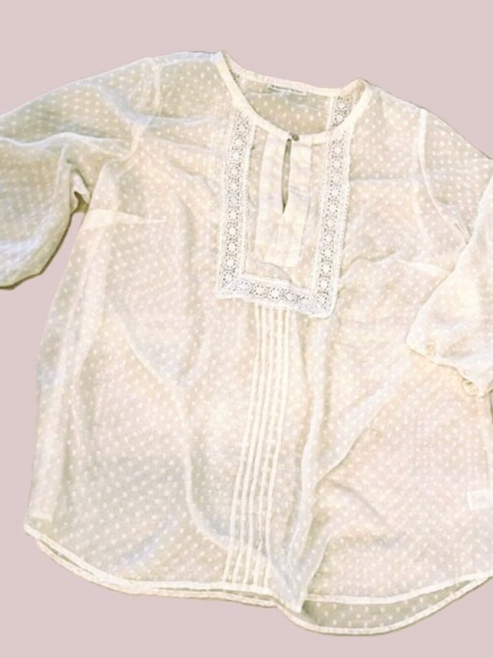 Daniel Rainn ~ Clip dot & lace ivory sheer blouse ~ 1X